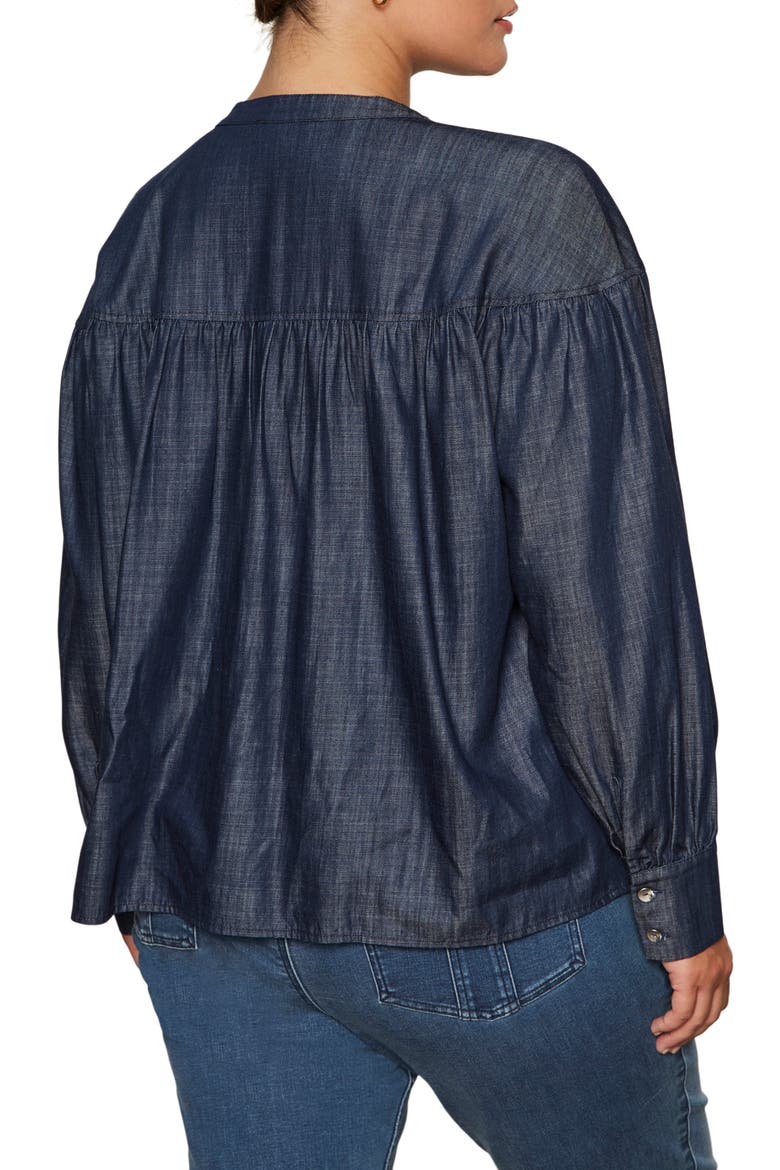 Personal Best Shirred Button-Up Shirt, Alternate, color, MOONSHADOW BLUE