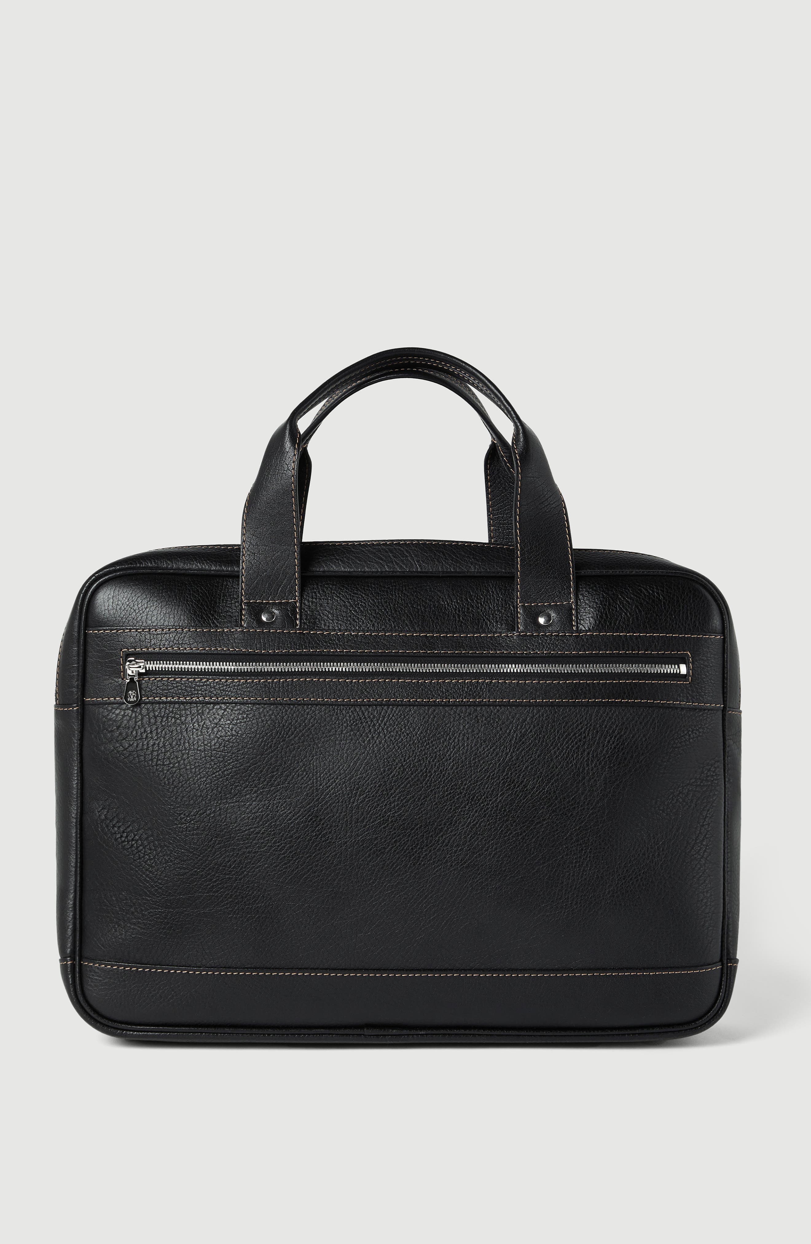 Grained calfskin briefcase with zipper, Alternate, color, Black