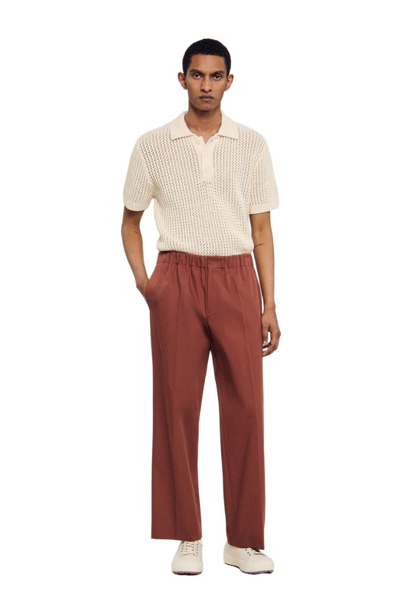 SANDRO Elasticated wide-leg cotton trousers, Alternate, color, Terra