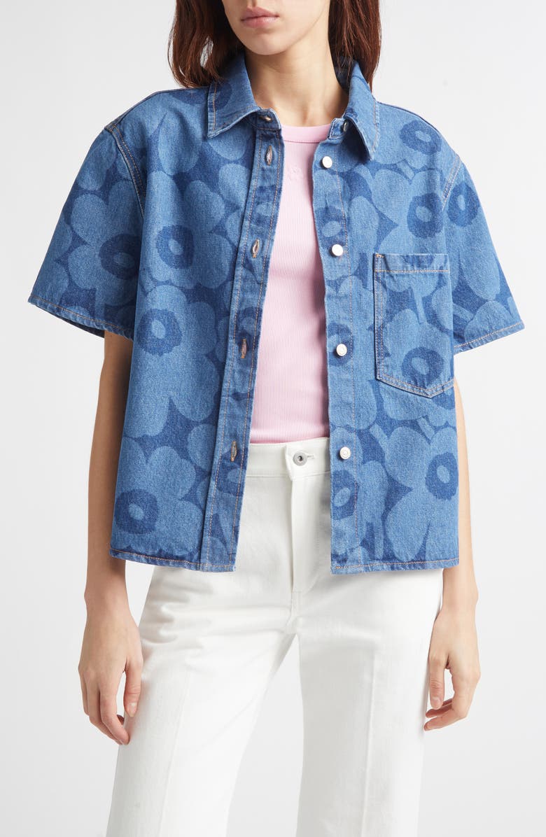 Marimekko Maridenim Kuvata Unikko Floral Print Top, Main, color, Mid Indigo