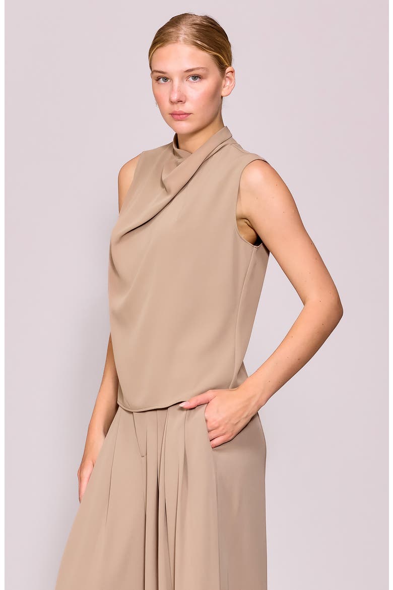 Drape Neck Sleeveless Crepe Top, Alternate, color, KHAKI