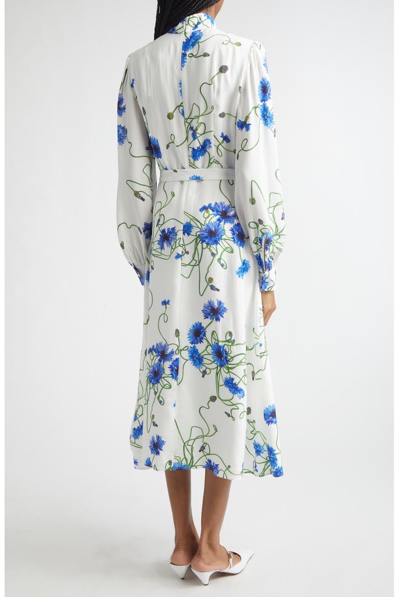 Cornflower Floral Print Long Sleeve Crepe Midi Dress, Alternate, color, CORNFLOWER