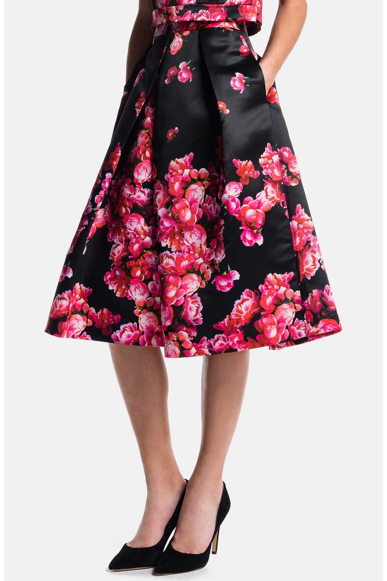 Bouquet Pleat Midi Skirt, Main, color, RICH BLACK