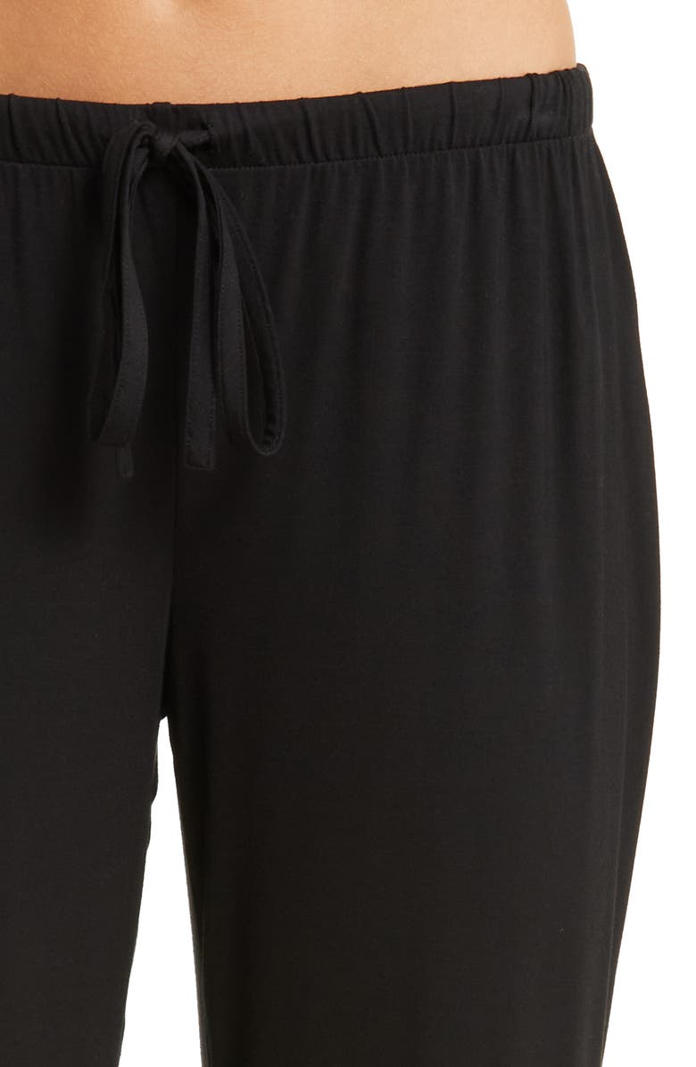 Natori Feathers Lace Trim Jersey Pajamas, Alternate, color, Black