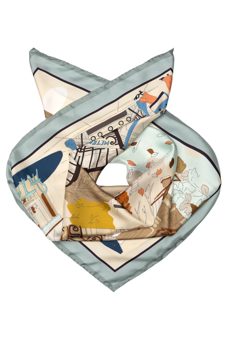 Parigi - Silk Foulard, Main, color, Tan and Aqua