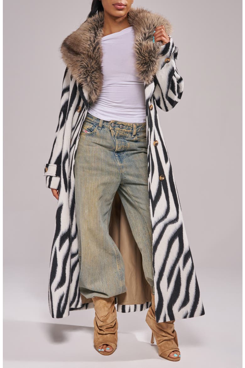 Softwave Faux Fur Trim Coat, Alternate, color, WHITE BLACK