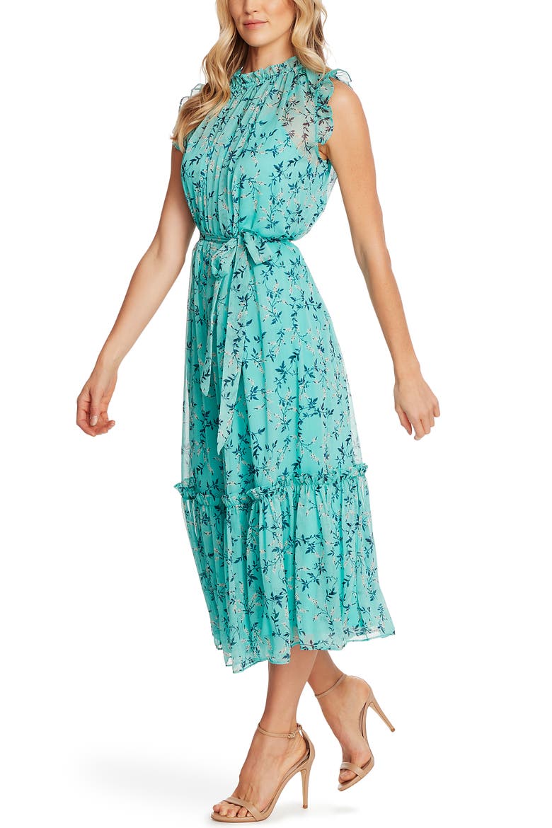 Wisteria Vines Sleeveless Dress, Alternate, color, TEAL POP