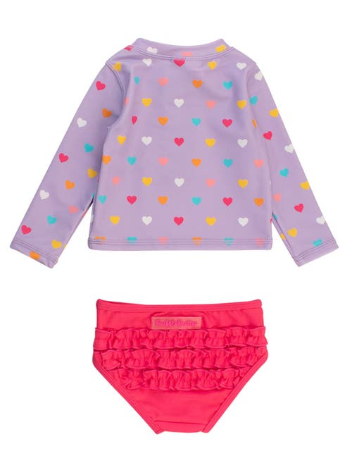 Rufflebutts Toddler Girls Upf50+ Long Sleeve Zipper Rash Guard 2-piece In Purple