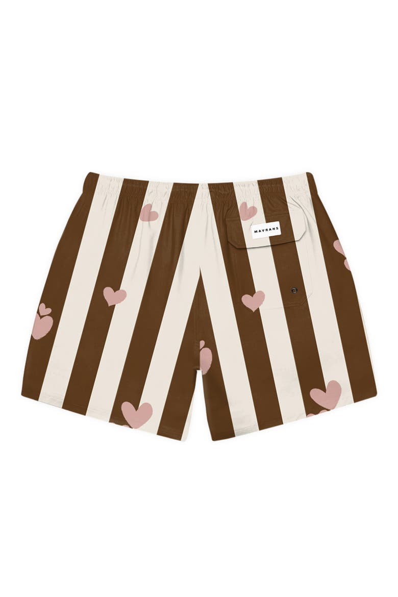 Stripes & Hearts Waterproof Swim Trunks, Alternate, color, PINK/ BROWN