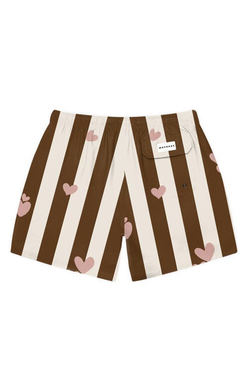 Mavrans Stripes & Hearts Waterproof Swim Trunks In Pink/brown