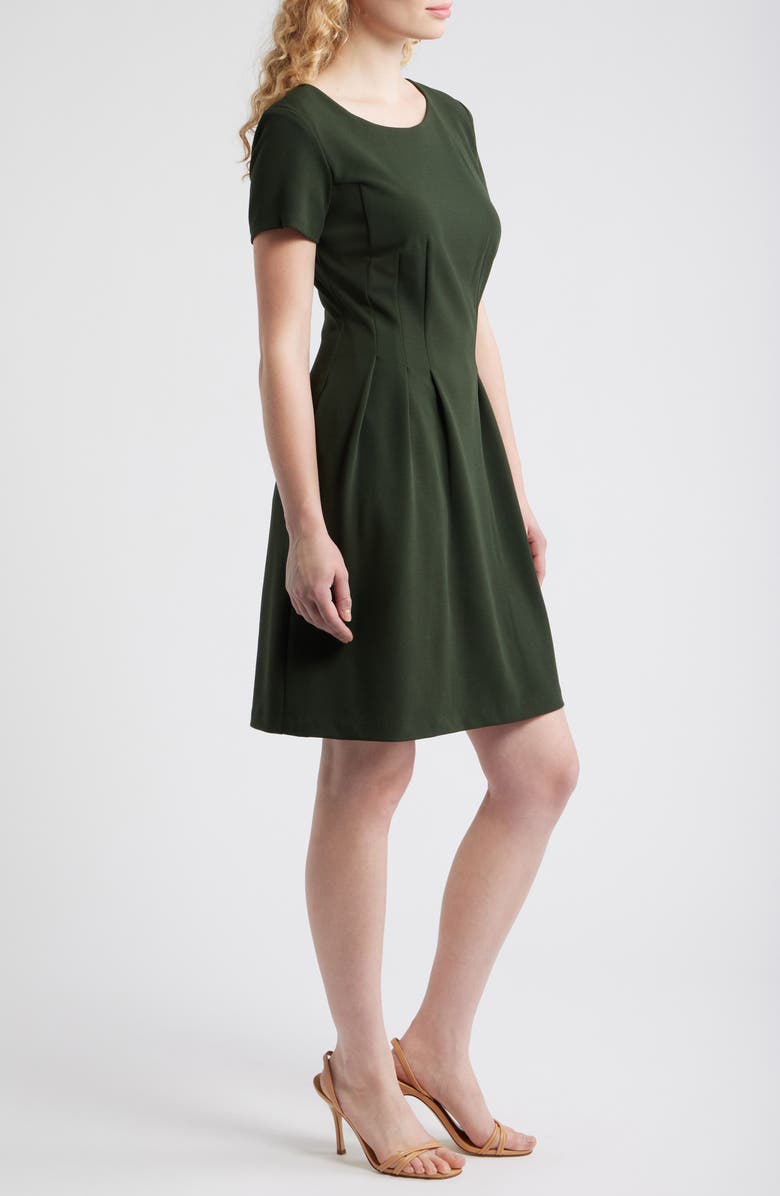 Connected Apparel Short Sleeve Pocket Fit & Flare Dress, Alternate, color, Loden