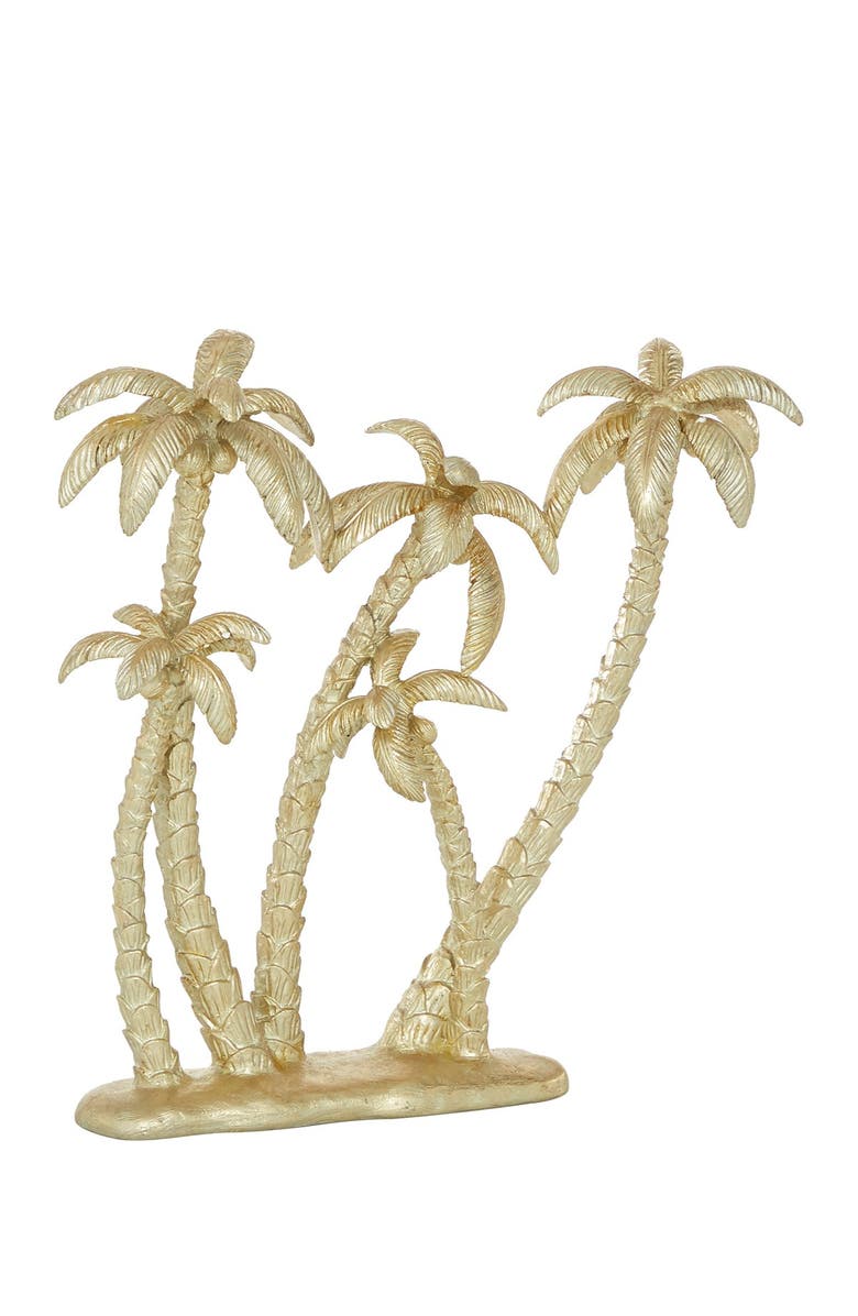 WILLOW ROW Goldtone Polyresin Palm Tree Sculpture, Main, color, Gold
