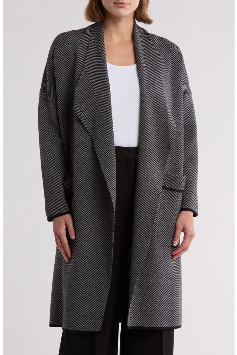 Andrea Chevron Sweater Coat, Main, color, BLACK/ CHARCOAL