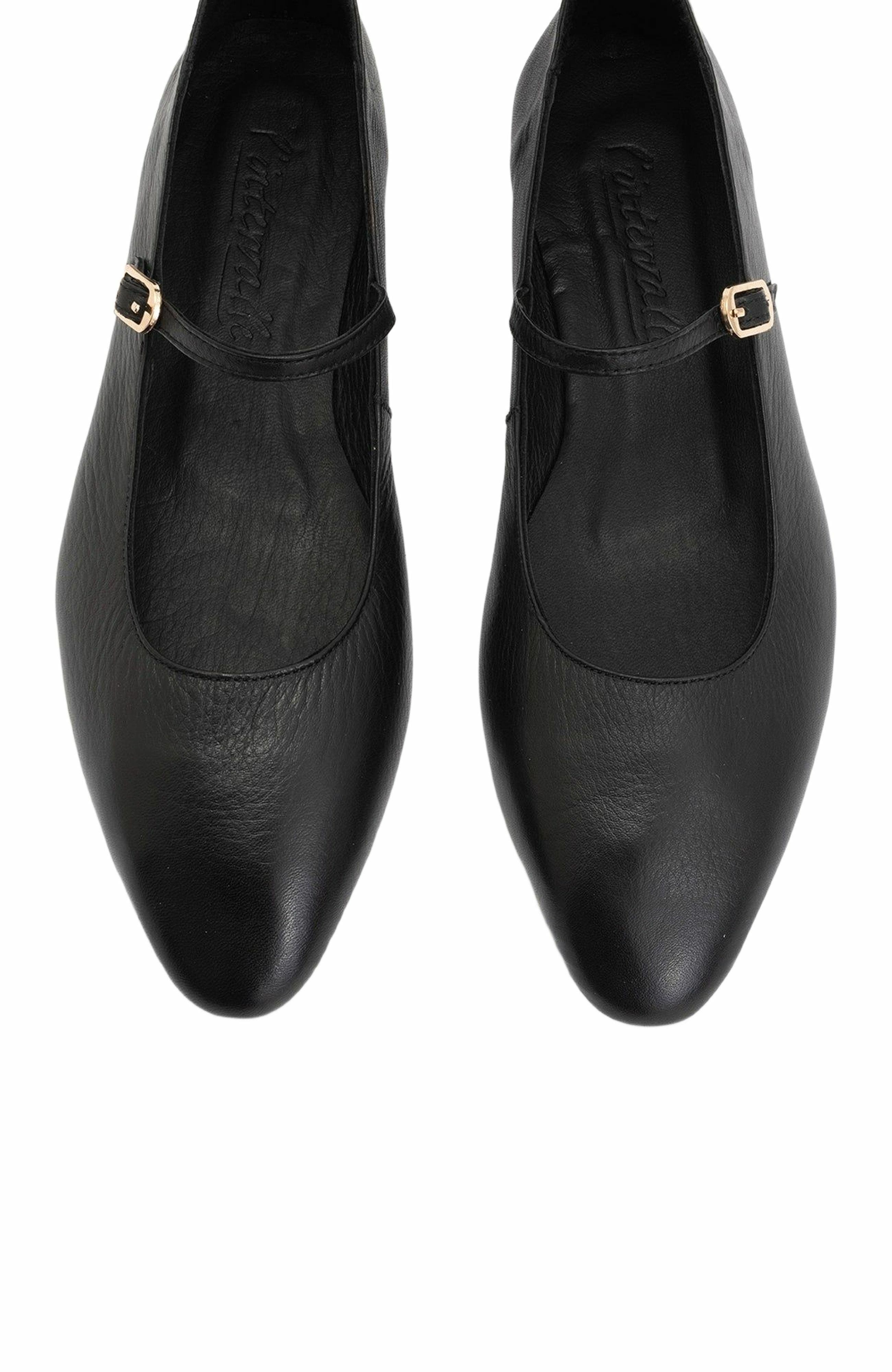 Forever & Always Shoes Lara Leather Mary Jane Flats, Alternate, color, Black Leather