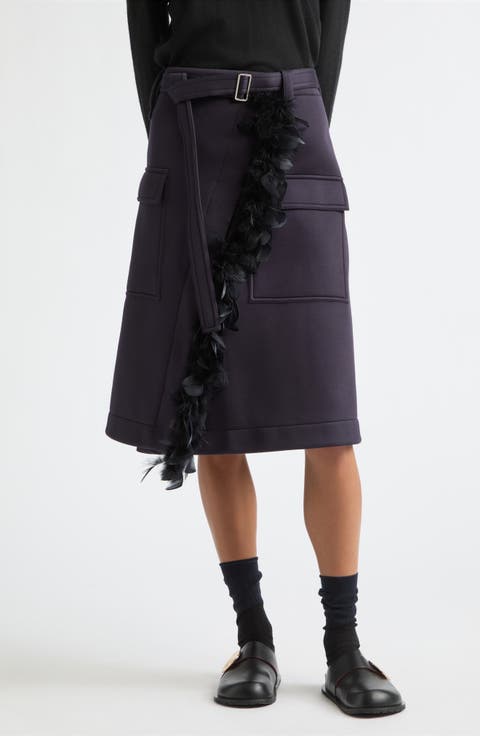 Feather-Trimmed Midi Skirt