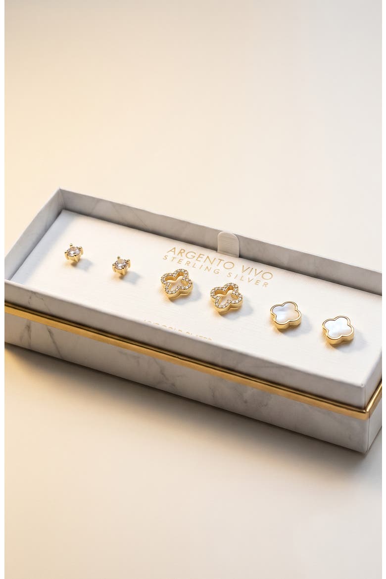 Clover Set of 3 Earrings, Alternate, color, GOLD