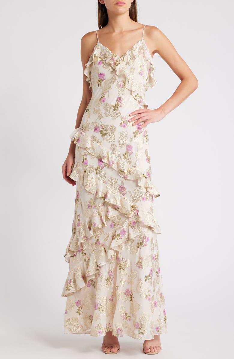 LoveShackFancy Rialto Ruffle Sleeveless Maxi Dress, Main, color, 