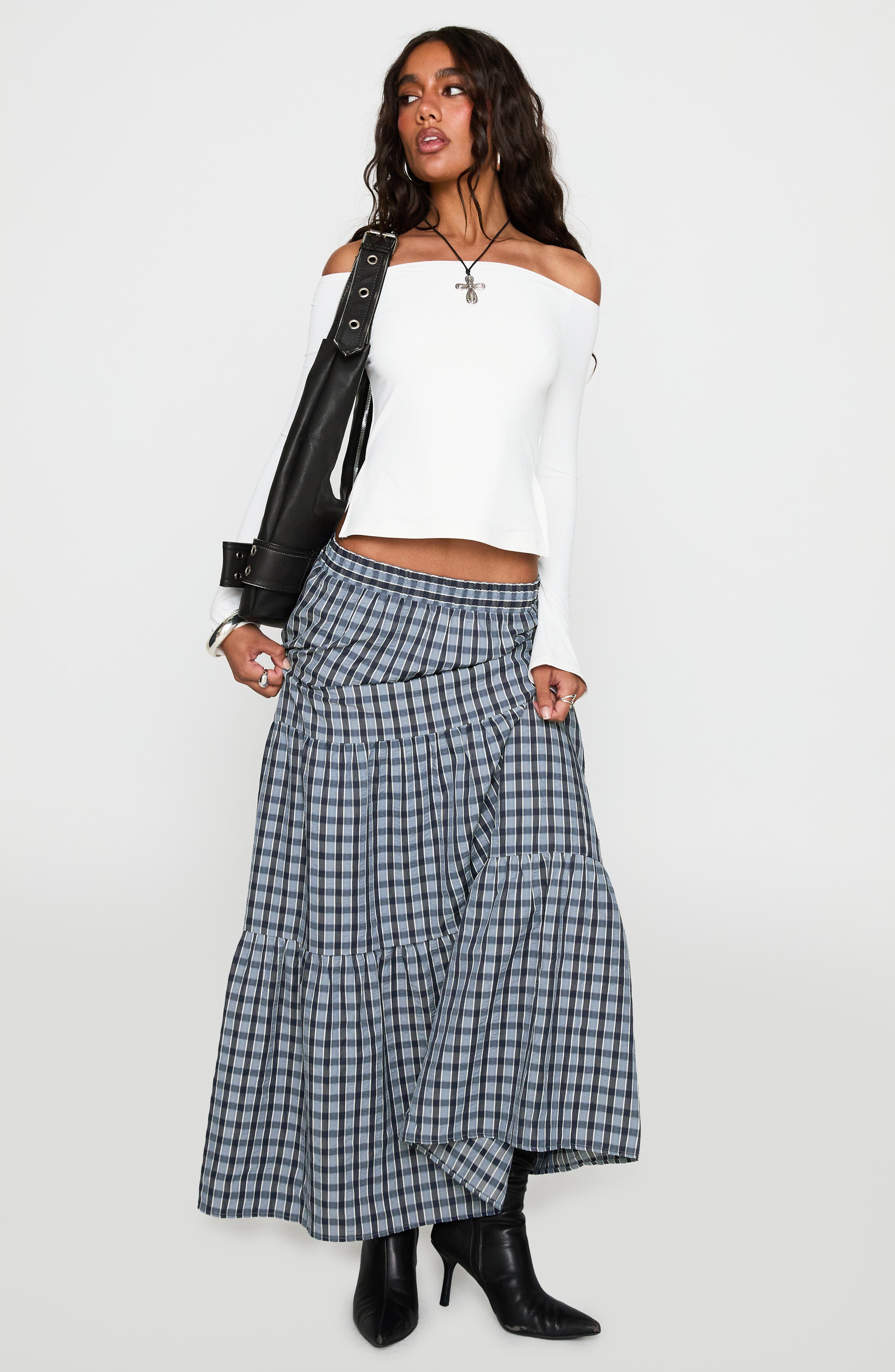 Princess Polly Rockwell Check Tiered Midi Skirt (Women) | Nordstrom