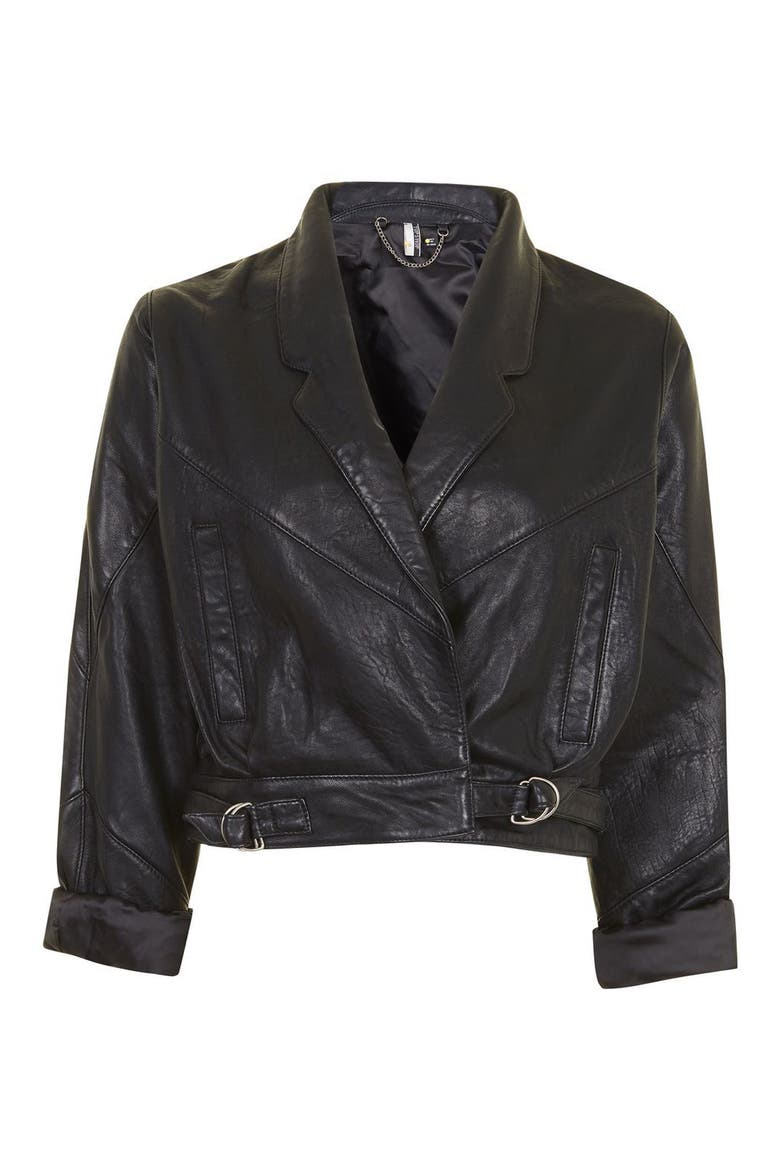 Maggie Cropped Leather Jacket, Alternate, color, BLACK
