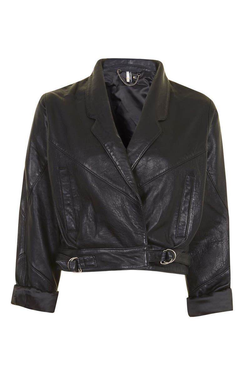 Topshop Maggie Cropped Leather Jacket, Alternate, color, 