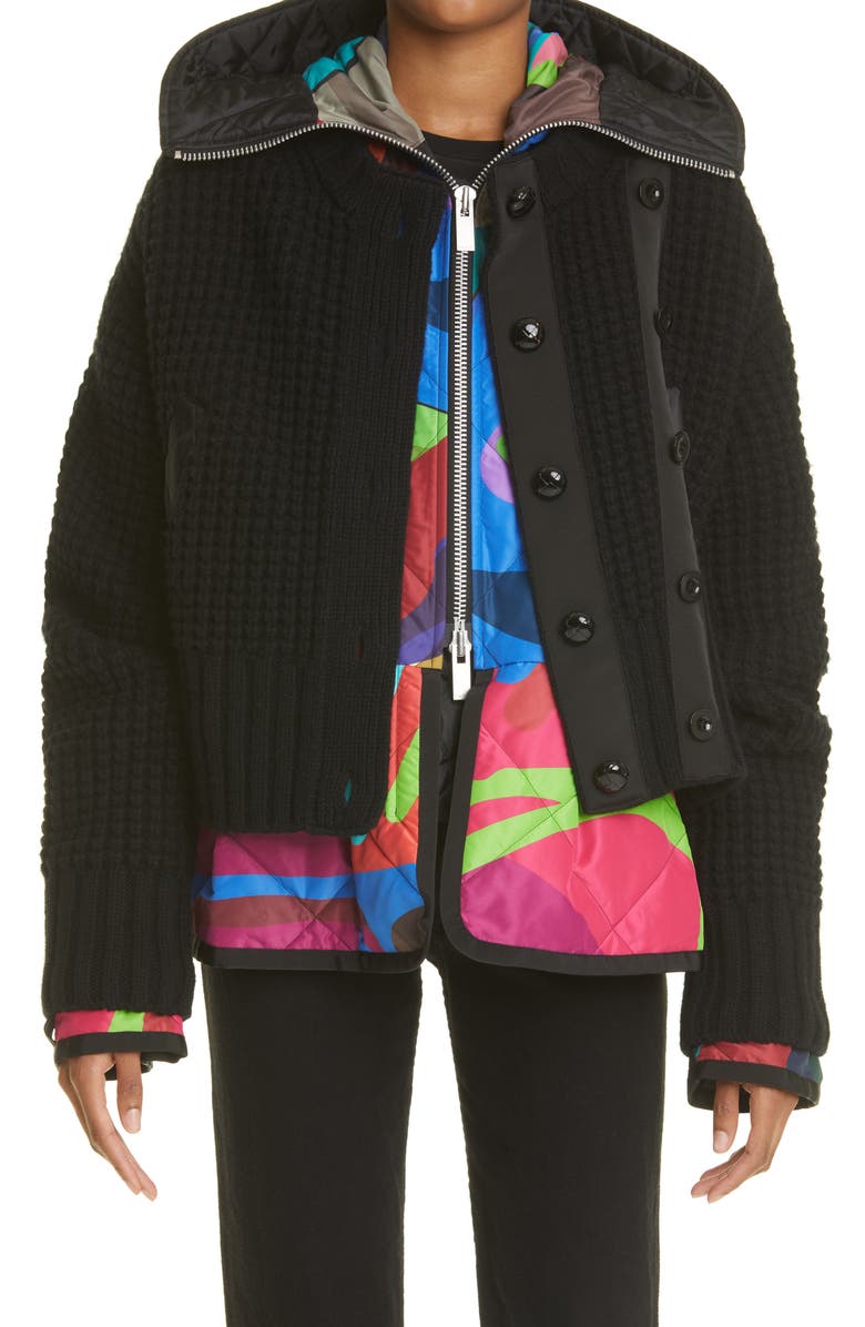 Sacai x KAWS Mixed Media Hooded Jacket, Main, color, 