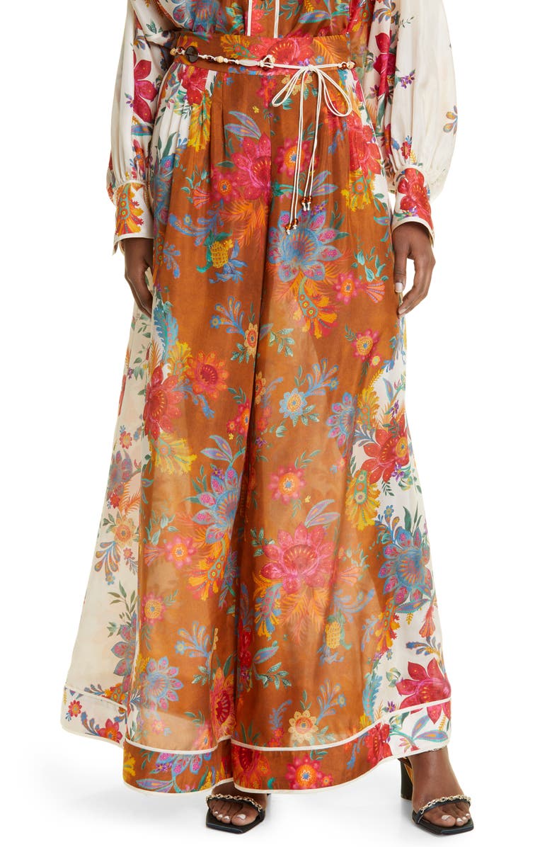 Zimmermann Ginger Floral Silk Wide Leg Pants, Main, color, 