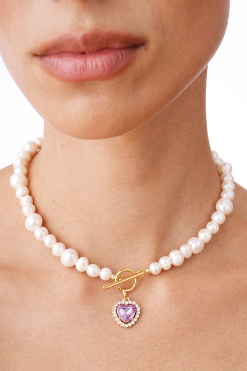 Velvet Luna Heart Pearl Necklace In Purple