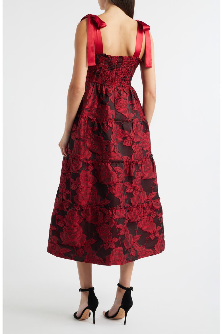 Floral Jacquard Sleeveless Dress, Alternate, color, RED
