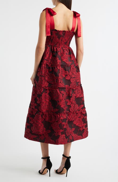 Zoe And Claire Floral Jacquard Sleeveless Dress In Red