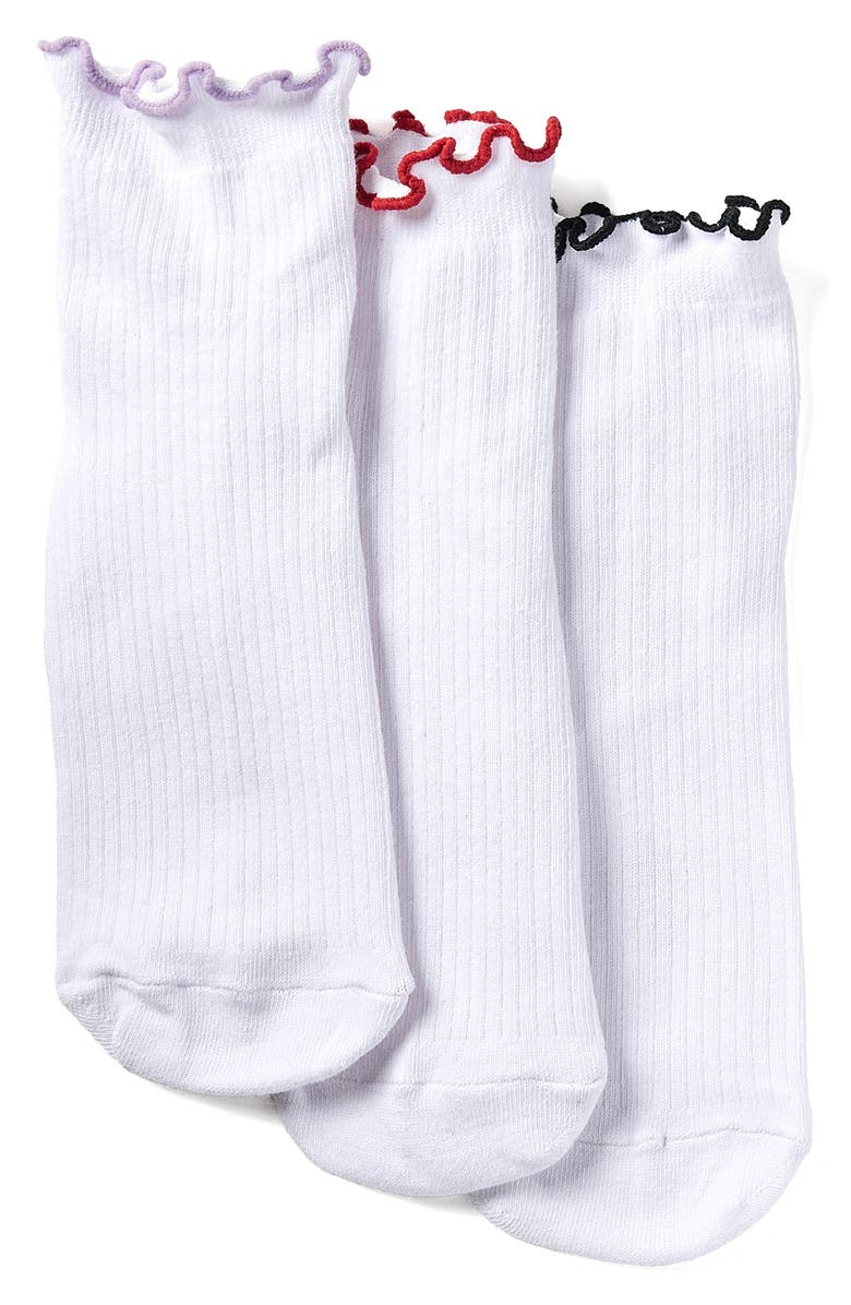 Stems Contrast Ruffle 3-Pack Crew Socks, Main, color, White Multi