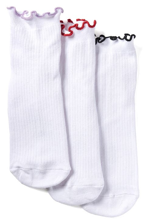 Contrast Ruffle 3-Pack Crew Socks