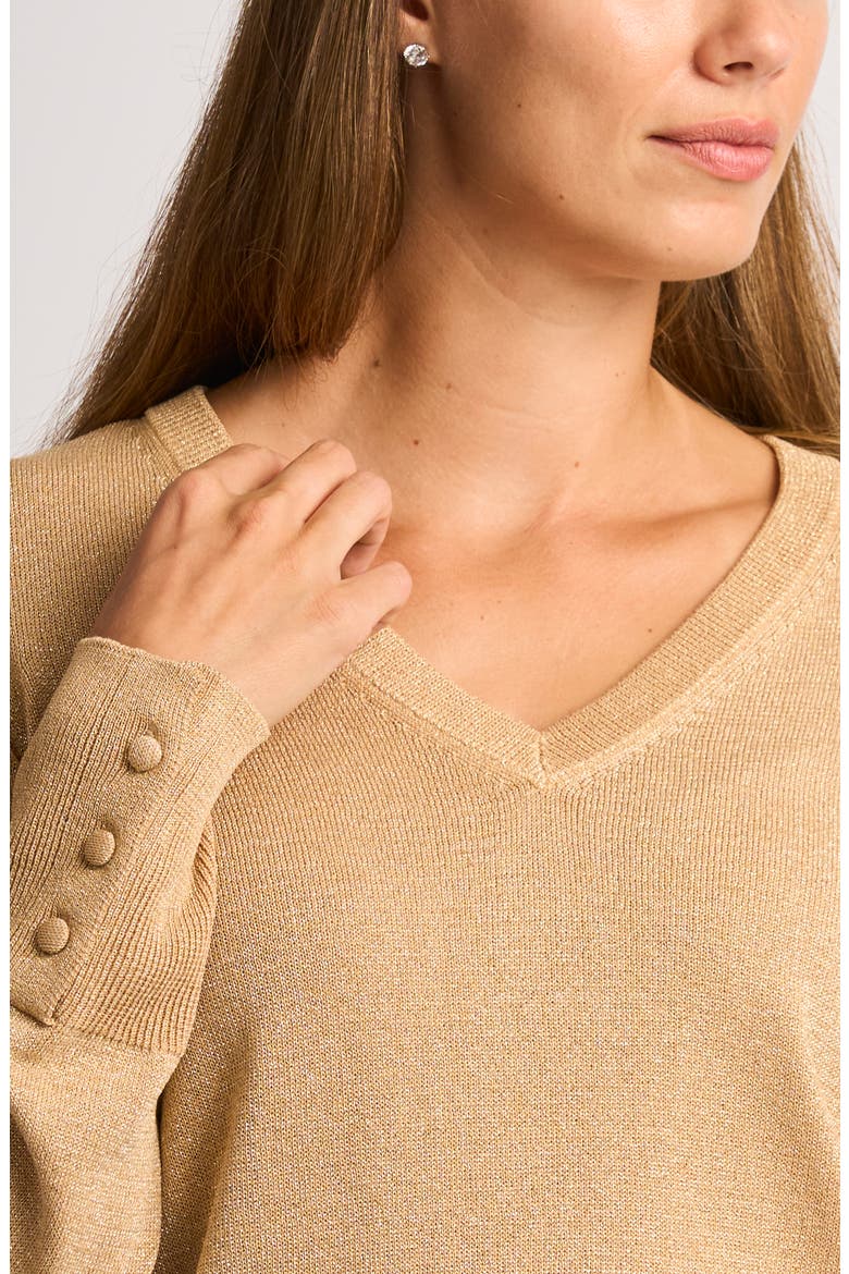 Metallic V-Neck Sweater, Alternate, color, WARM TRUFFLE LUREX