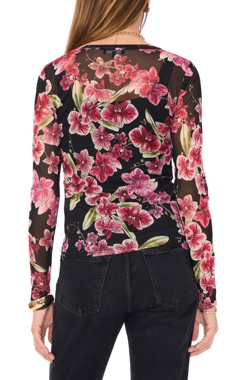 1.state Orchid Print Sheer Mesh Top In Brght Orchid