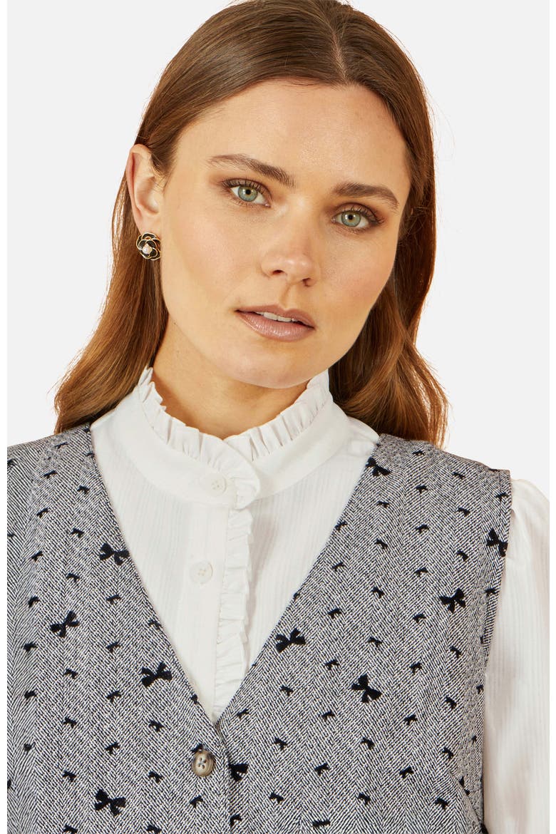Bow Print Button Up Pinafore Dress, Alternate, color, Grey