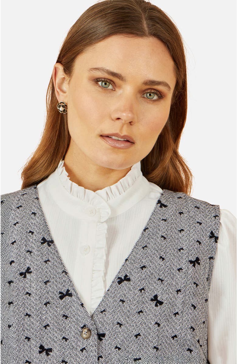 Yumi Bow Print Button Up Pinafore Dress, Alternate, color, Grey