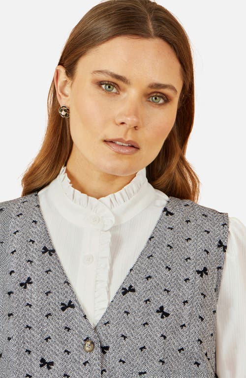 Yumi Bow Print Button Up Pinafore Dress In Gray