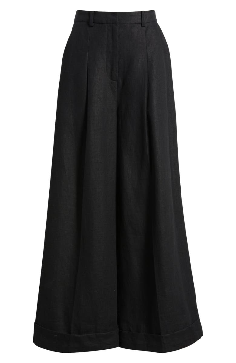Faithfull the Brand Clove Cuff Wide Leg Linen Pants, Alternate, color, Black