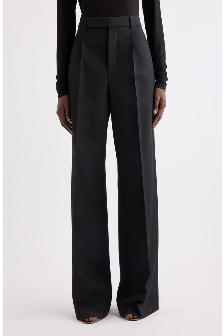 Pleated Wide Leg Wool Trousers, Main, color, NOIR