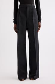 Saint Laurent Pleated Wide Leg Wool Trousers