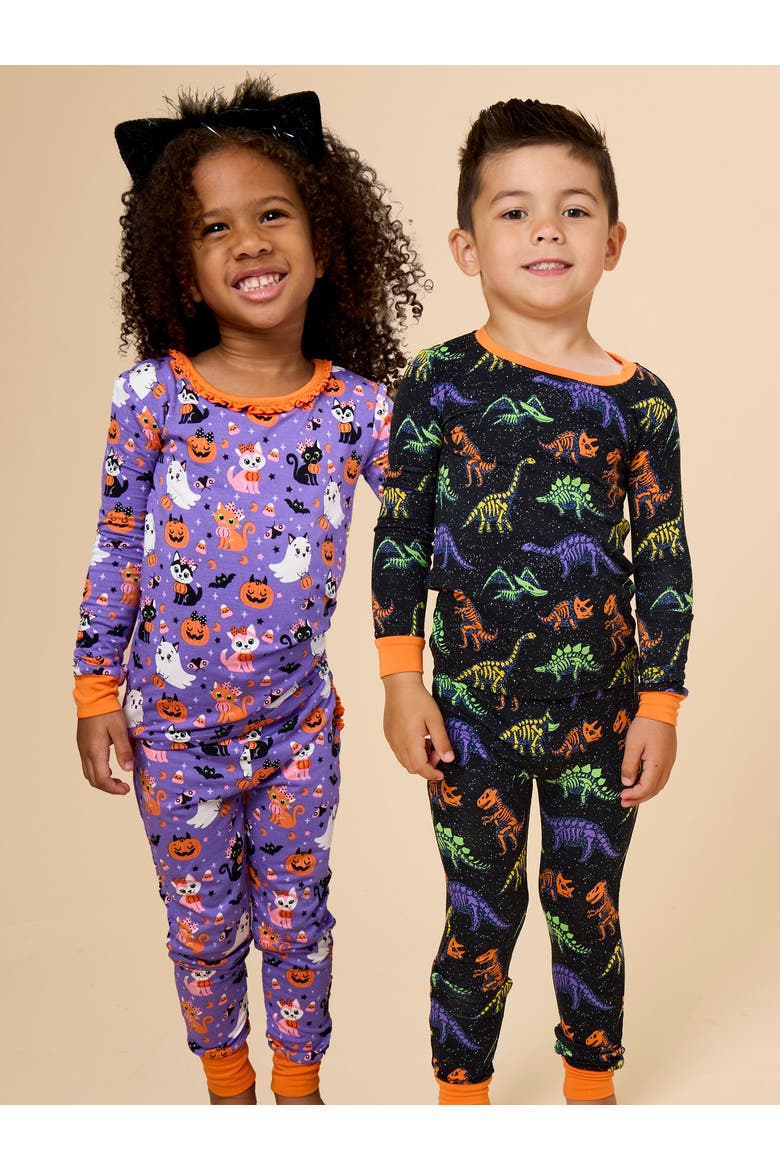 Glow In The Dark Long Sleeve Pajama Set, Alternate, color, Black