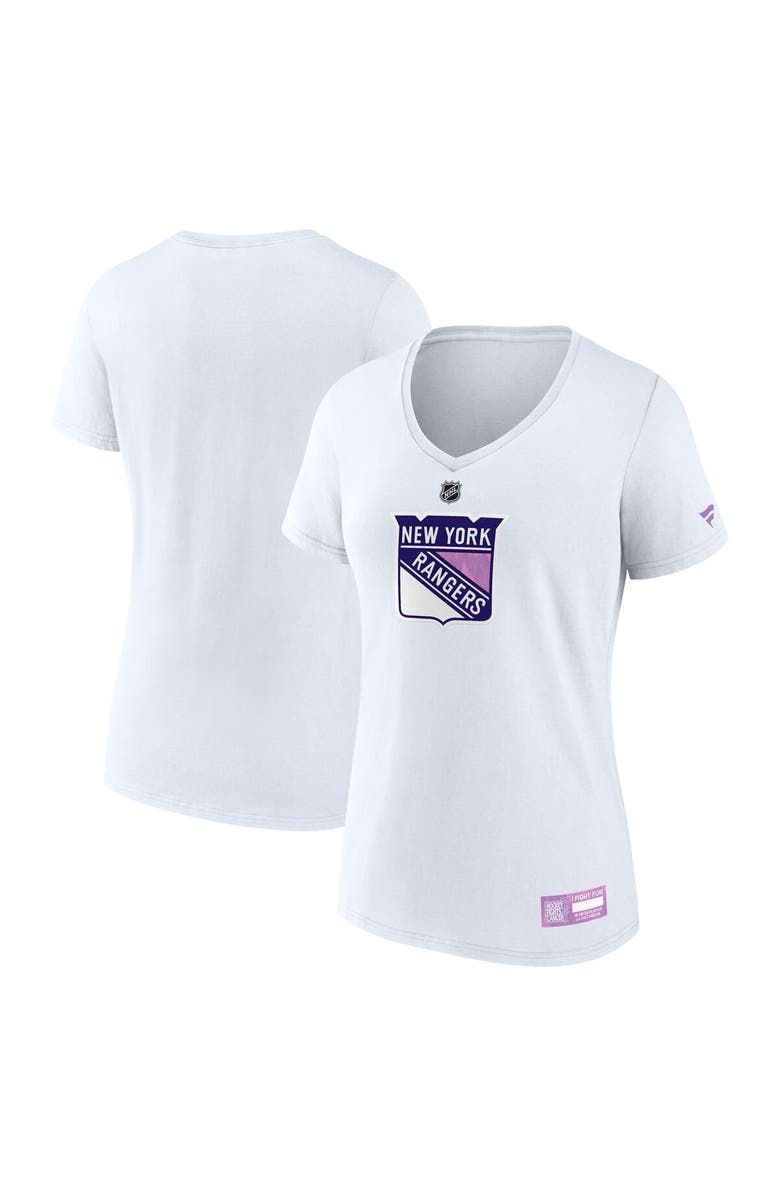 FANATICS Women's Fanatics White New York Rangers 2024 Hockey Fights Cancer V-Neck T-Shirt, Main, color, White