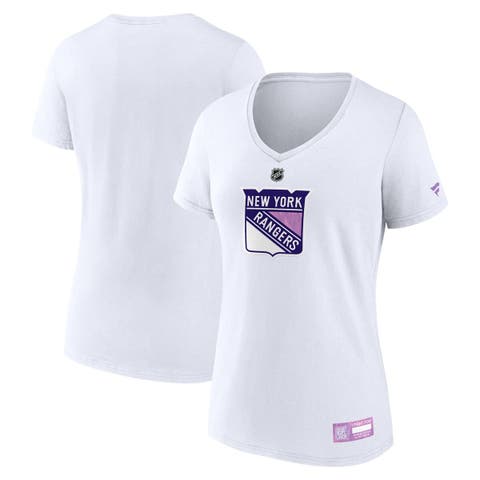 Women's Fanatics White New York Rangers 2024 Hockey Fights Cancer V-Neck T-Shirt