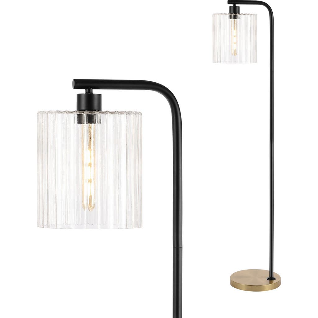 Jonathan Y Easton 60.75" Modern Minimalist Metal/ribbed Glass Led Floor Lamp, Brass Gold/black In Brass Gold/black