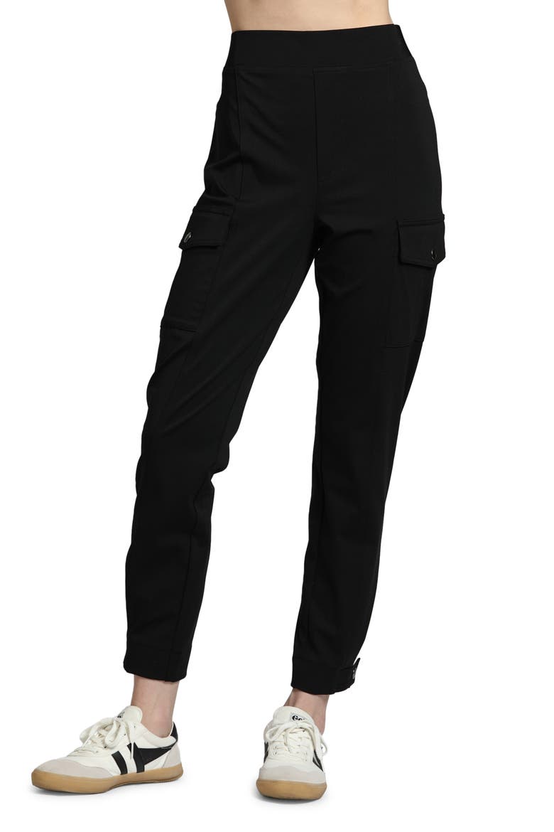 High Waist Ponte Cargo Pants, Main, color, BLACK