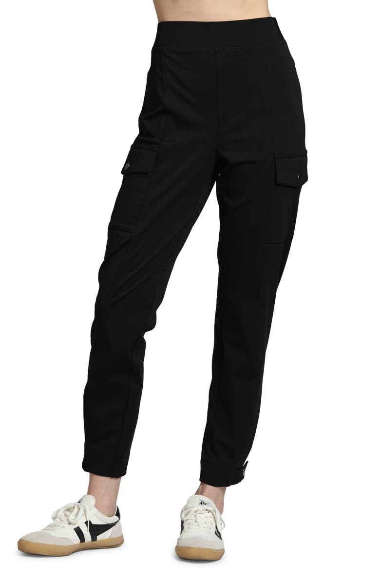 APNY High Waist Ponte Cargo Pants, Main, color, Black