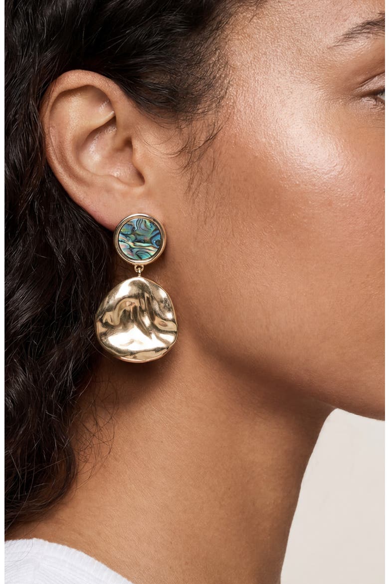 Abalone Inlay Drop Earrings, Alternate, color, GOLD