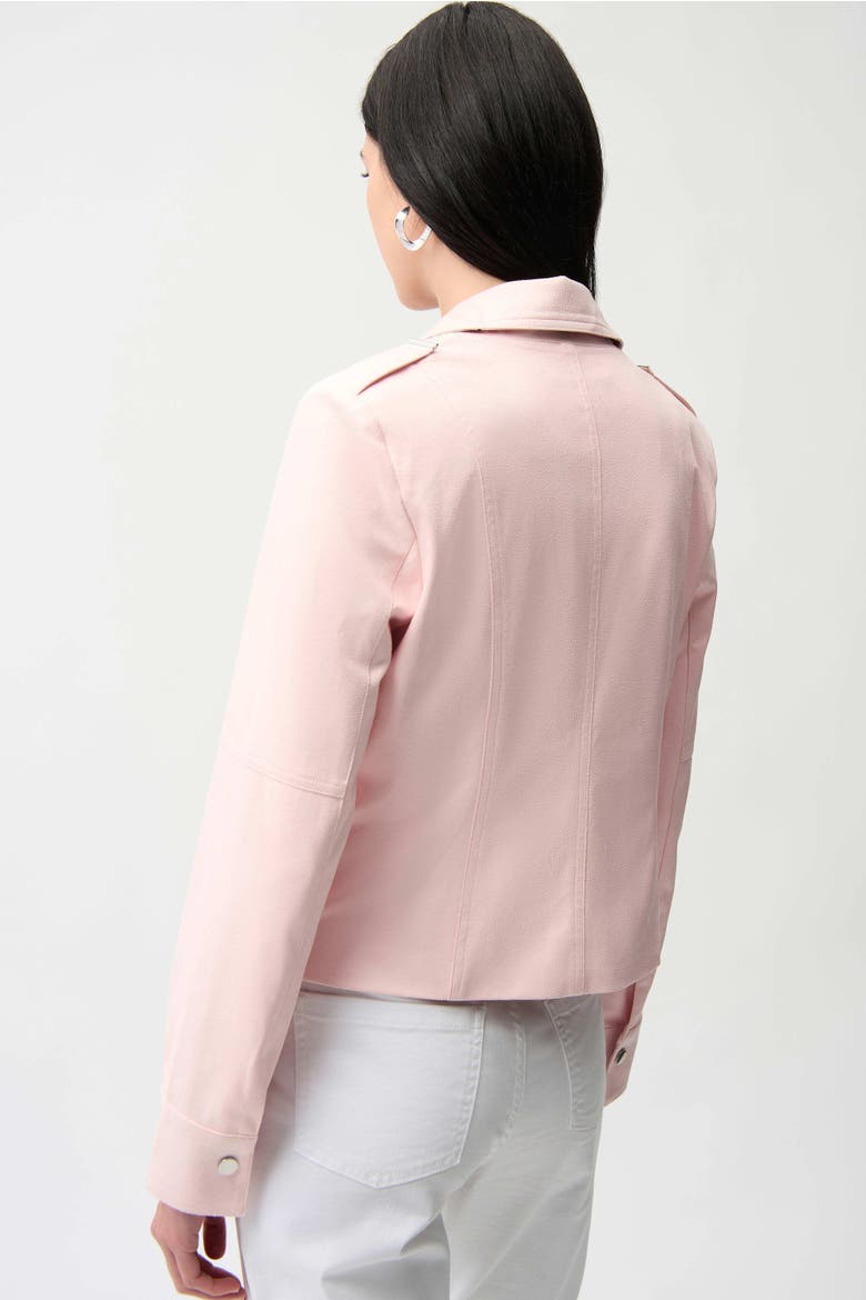 Foiled Faux Suede Fitted Jacket with Decorative Buckles, Alternate, color, Petal Pink