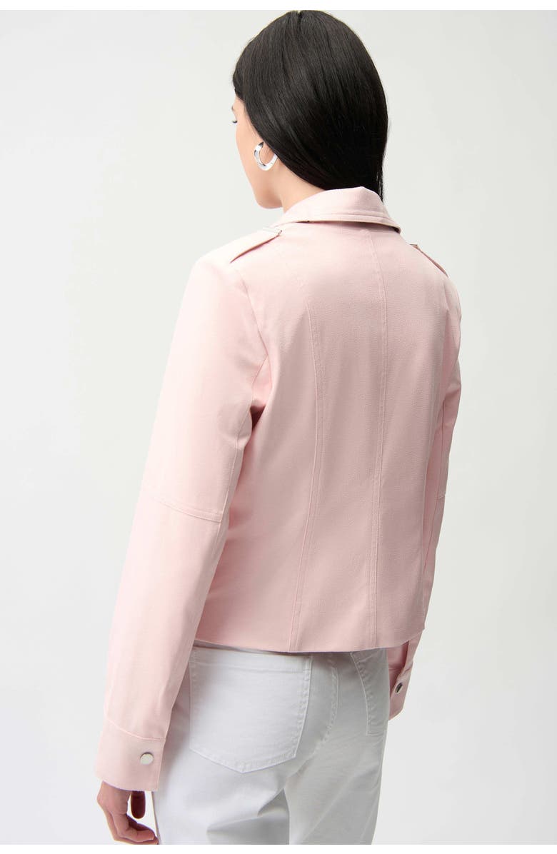 JOSEPH RIBKOFF Foiled Faux Suede Fitted Jacket with Decorative Buckles, Alternate, color, Petal Pink