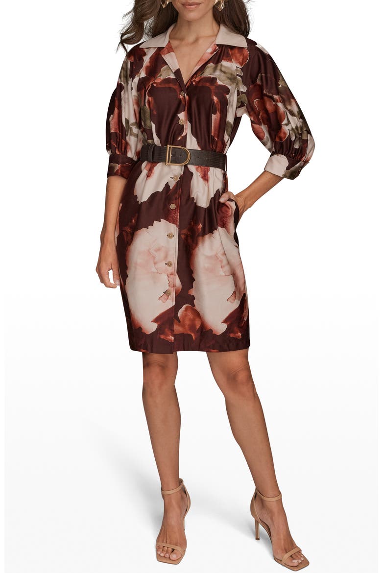 Floral Print Belted Shirtdress, Alternate, color, OXBLOOD MULTI