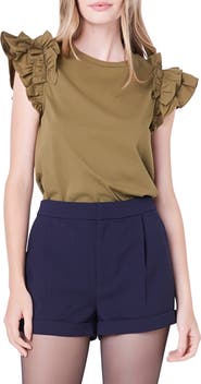 English Factory Ruffle Sleeve Mix Media Cotton Top